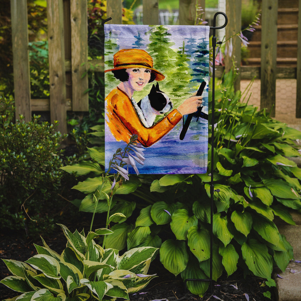Woman driving with her Boston Terrier Garden Flag Mailbox Decorative Yard Banner Outside Patio Artwork for Flower Beds, Garden Size, Multicolor