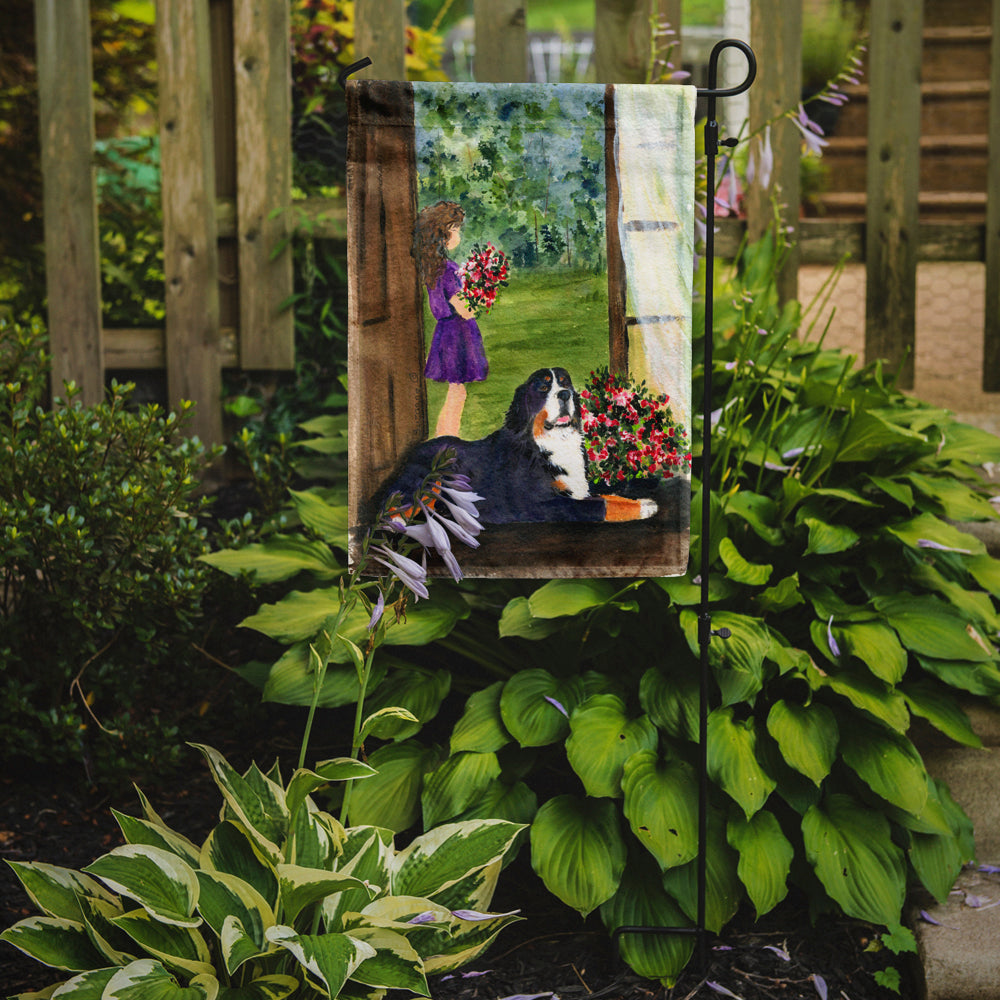 Little Girl with her Bernese Mountain Dog Garden Flag Mailbox Decorative Yard Banner Outside Patio Artwork for Flower Beds, Garden Size, Multicolor