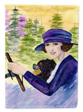 Lady driving with her Pomeranian Garden Flag Mailbox Decorative Yard Banner Outside Patio Artwork for Flower Beds, Garden Size, Multicolor