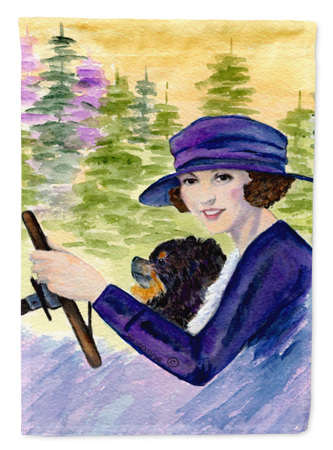 Lady driving with her Pomeranian Garden Flag Mailbox Decorative Yard Banner Outside Patio Artwork for Flower Beds, Garden Size, Multicolor