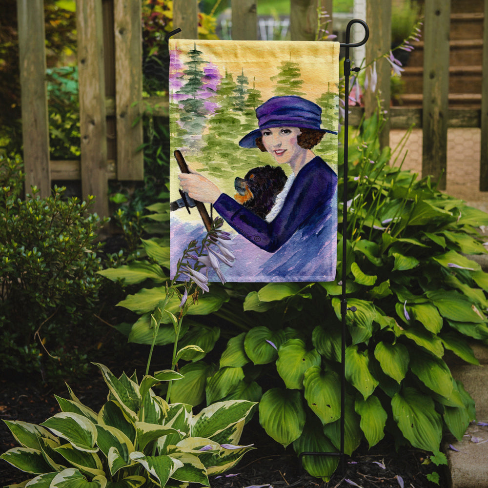 Lady driving with her Pomeranian Garden Flag Mailbox Decorative Yard Banner Outside Patio Artwork for Flower Beds, Garden Size, Multicolor