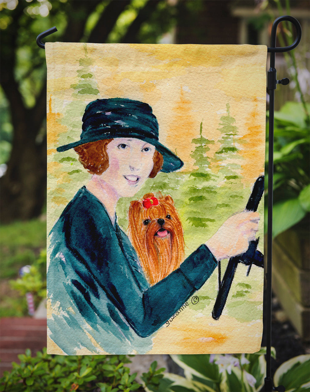 Lady driving with her Yorkie Garden Flag Mailbox Decorative Yard Banner Outside Patio Artwork for Flower Beds, Garden Size, Multicolor
