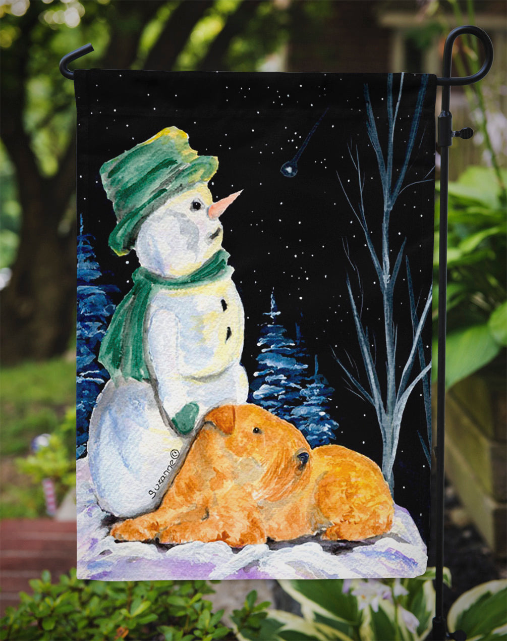 Snowman with Lakeland Terrier Garden Flag Mailbox Decorative Yard Banner Outside Patio Artwork for Flower Beds, Garden Size, Multicolor