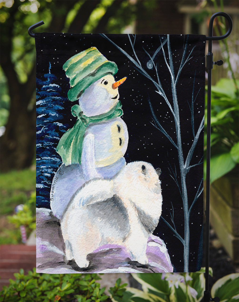 Snowman with Keeshond Garden Flag Mailbox Decorative Yard Banner Outside Patio Artwork for Flower Beds, Garden Size, Multicolor