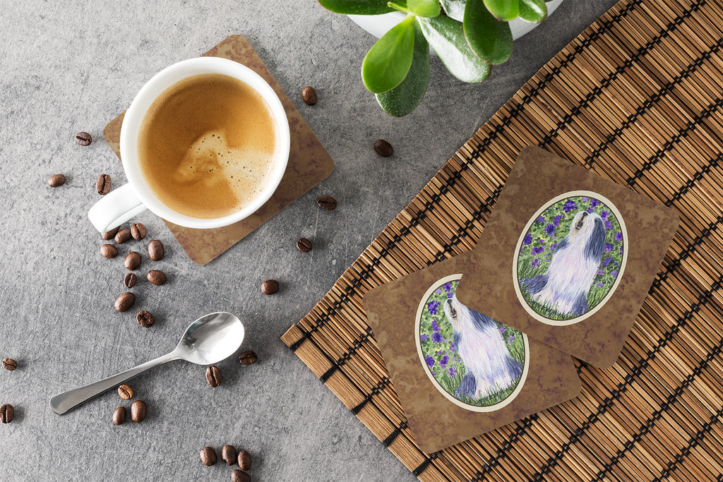 Bearded Collie Foam Coasters Set of 4 Cup Coasters for Indoor Outdoor, Tabletop Protection, Anti Slip, Mouse pad Material