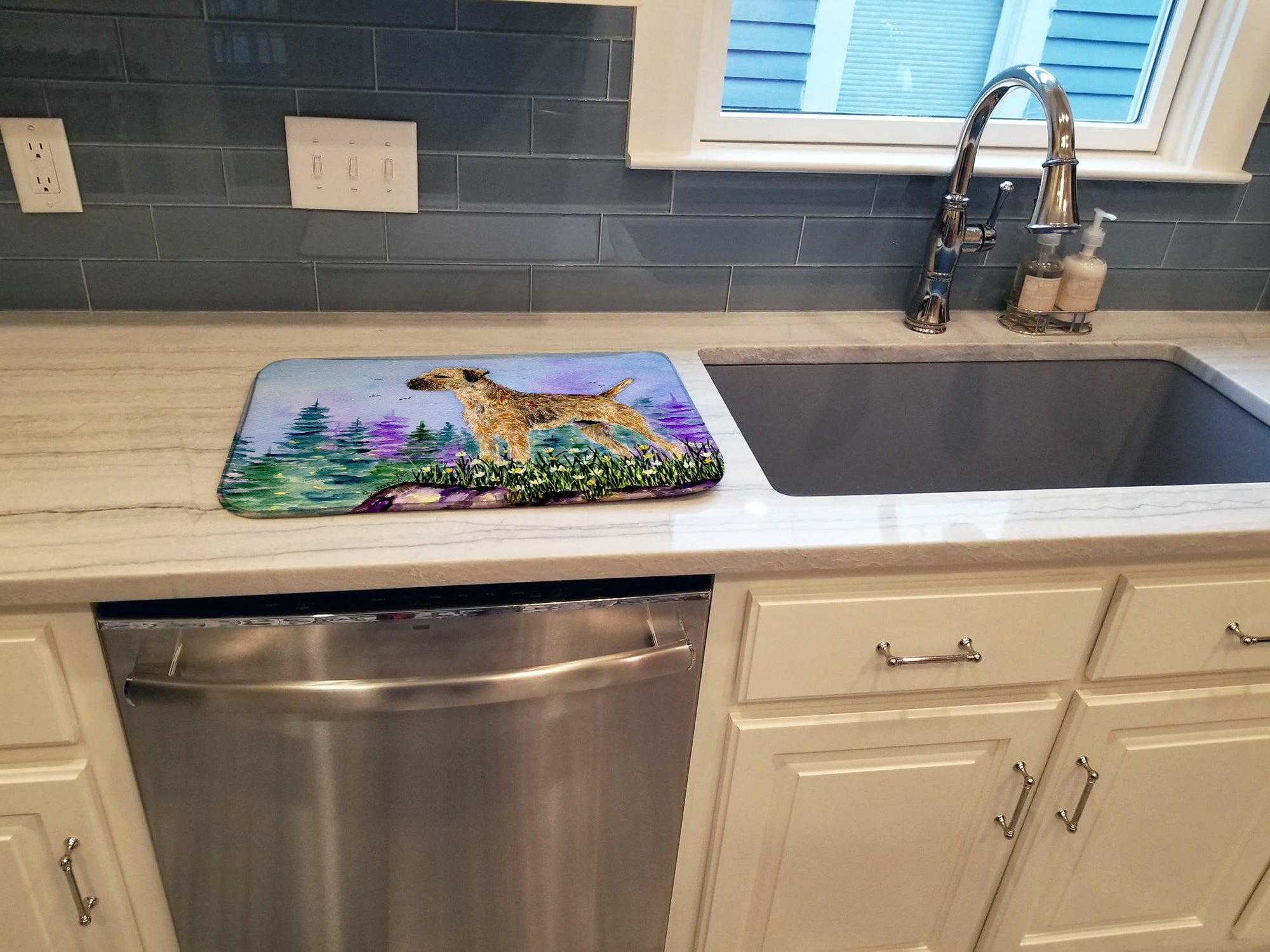 Border Terrier Dish Drying Mat Absorbent Dish Drying Mat Pad for Kitchen Counter Dish Drainer Mat for Countertop, 14 x 21", Multicolor
