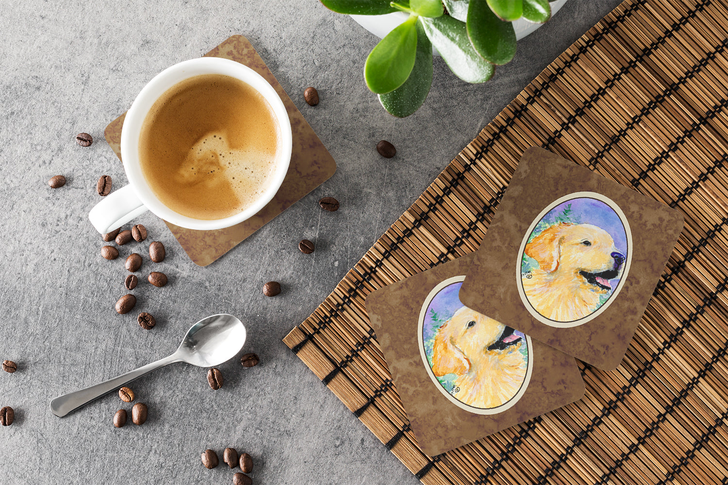 Golden Retriever Foam Coasters Set of 4 Cup Coasters for Indoor Outdoor, Tabletop Protection, Anti Slip, Mouse pad Material