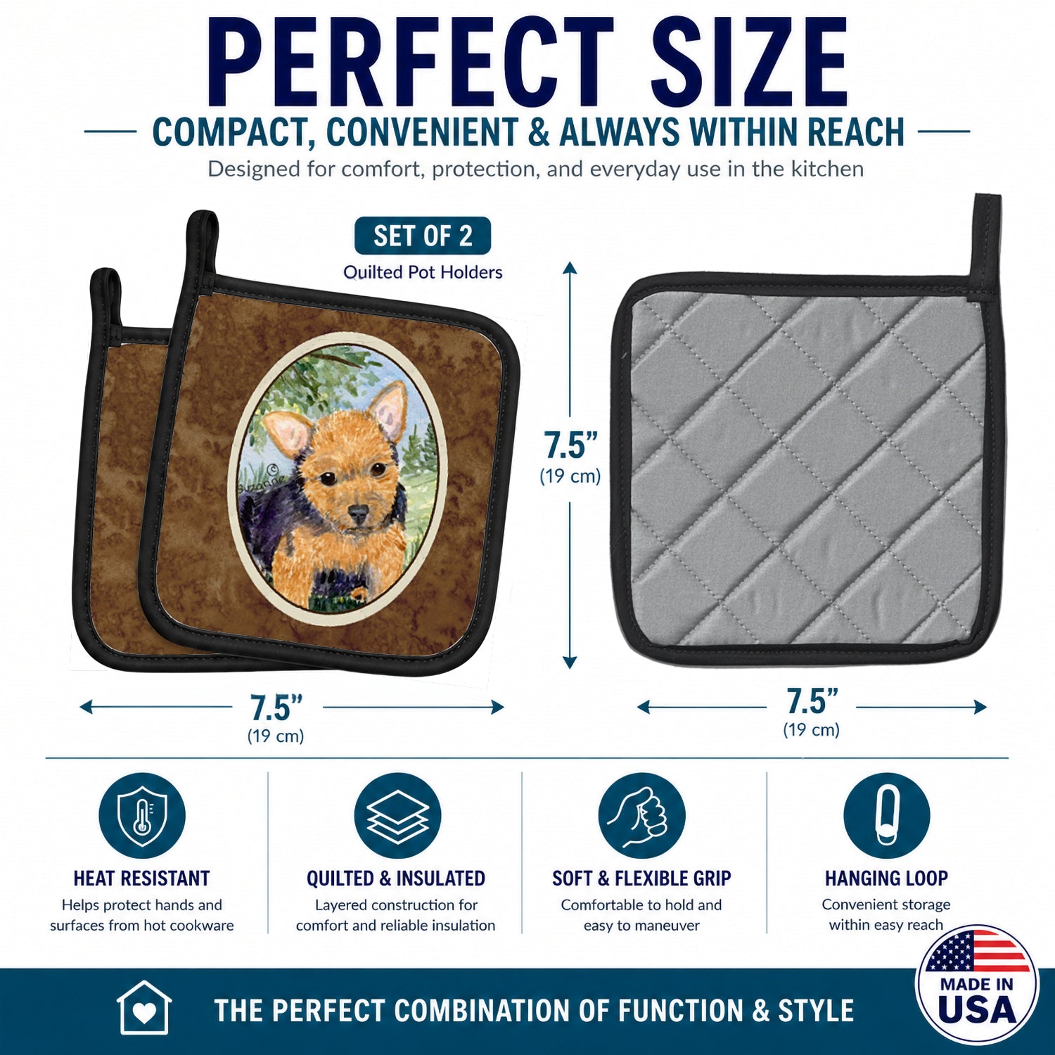 Norwich Terrier Pot Holder Set of 2 | Quilted Hot Pads