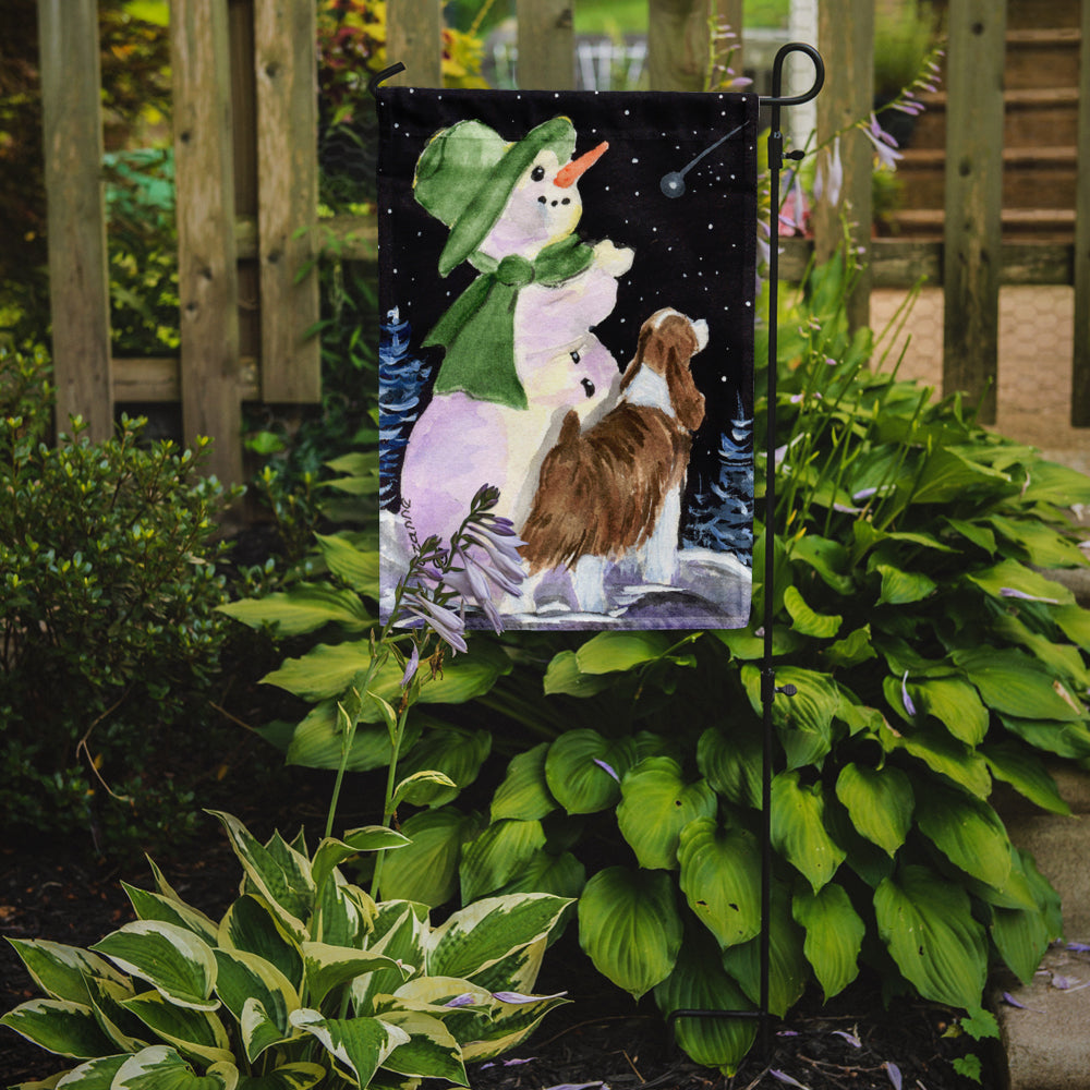 Snowman with English Springer Spaniel Garden Flag Mailbox Decorative Yard Banner Outside Patio Artwork for Flower Beds, Garden Size, Multicolor