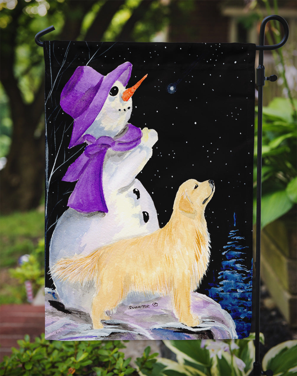 Snowman with Golden Retriever Garden Flag Mailbox Decorative Yard Banner Outside Patio Artwork for Flower Beds, Garden Size, Multicolor