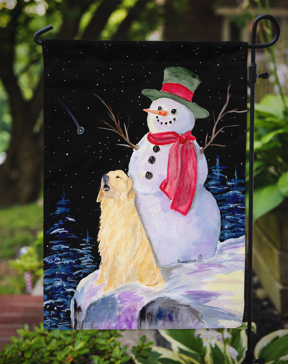 Snowman with Golden Retriever Garden Flag Mailbox Decorative Yard Banner Outside Patio Artwork for Flower Beds, Garden Size, Multicolor