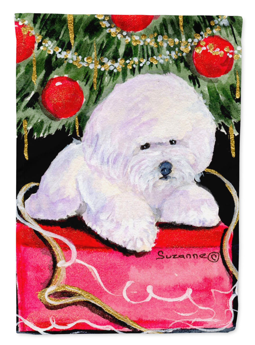 Christmas Tree with Bichon Frise Garden Flag Mailbox Decorative Yard Banner Outside Patio Artwork for Flower Beds, Garden Size, Multicolor