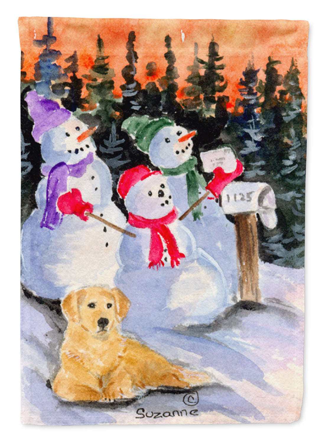 Snowman with Golden Retriever Garden Flag Mailbox Decorative Yard Banner Outside Patio Artwork for Flower Beds, Garden Size, Multicolor