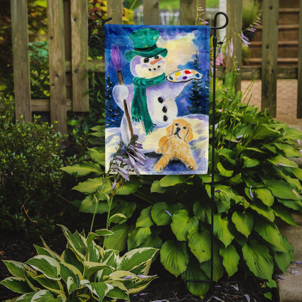 Snowman with Golden Retriever Garden Flag Mailbox Decorative Yard Banner Outside Patio Artwork for Flower Beds, Garden Size, Multicolor