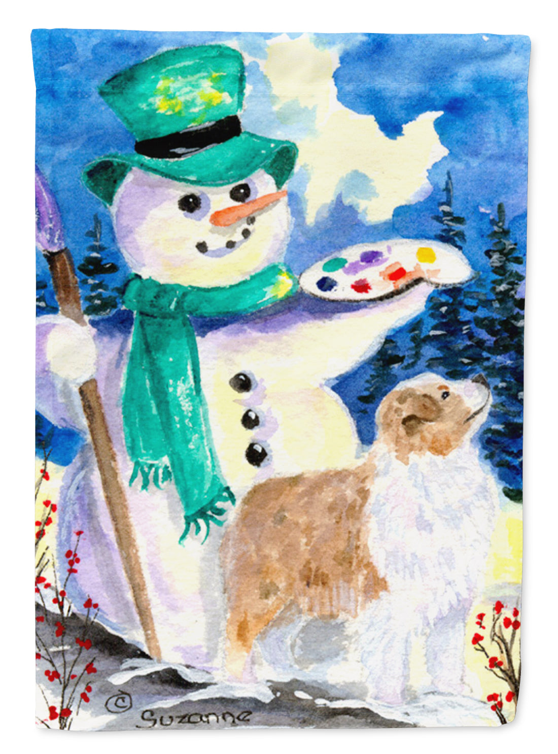 Snowman with Australian Shepherd Garden Flag Mailbox Decorative Yard Banner Outside Patio Artwork for Flower Beds, Garden Size, Multicolor