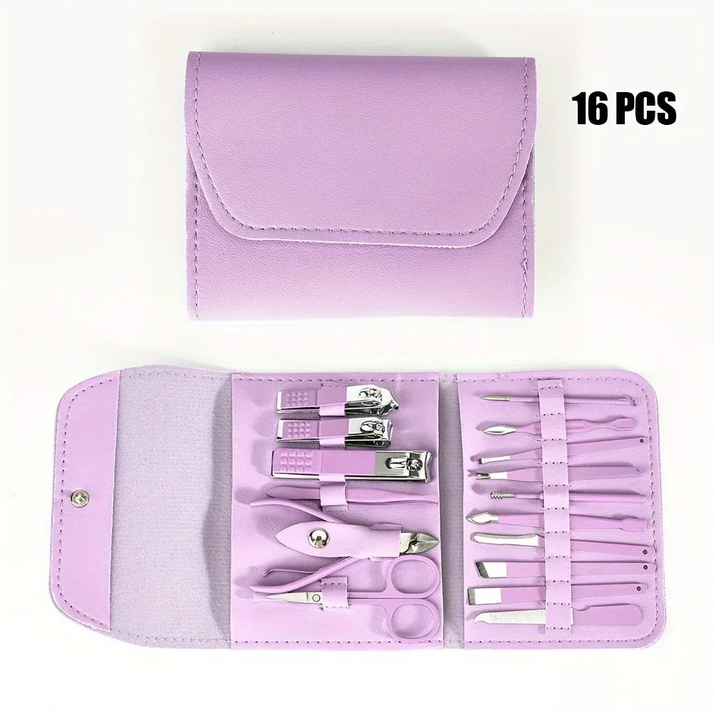 16pcs Professional Nail Clippers and Cuticle Nippers Set with Travel
