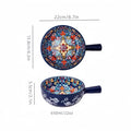 Bohemian Ceramic Hand-Painted Embossed Patterned Salad Bowl with Handle Kitchen Bakeware Microwave & Oven Safe 1 pc