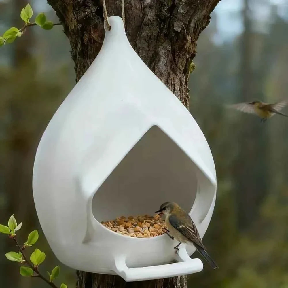 House Shape Waterproof Hanging Bird Feeder Rainproof Large Capacity Hummingbird Feeder with Stand Birds Food Catcher Outdoor