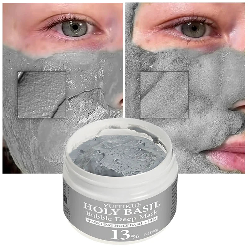 YUITIKUE Holy Basil Bubble Clay Mask w/ 13% PHA & 22% Natural Clay - Self-Foaming Deep Cleansing, Oil Control & Pore Purifying