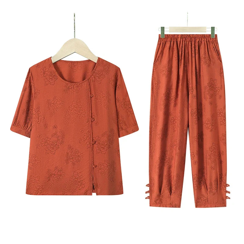 Fake Button T-shirt+pants Summer Embossed Knit Set Women's Fashion Casual Set Short Sleeved Classic Tops 2024 Plus Size Women