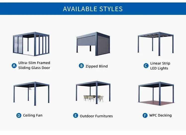 Bioclimatic Motorized Aluminum Pergola - Adjustable Louvered Roof Garden Gazebo