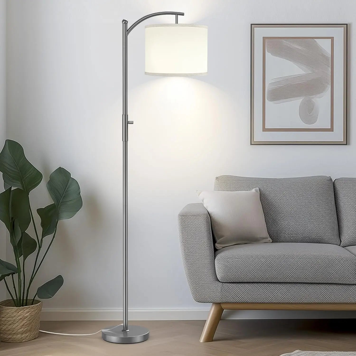 Dimmable Arc Floor Lamp With Linen Shade Stepless Dimming