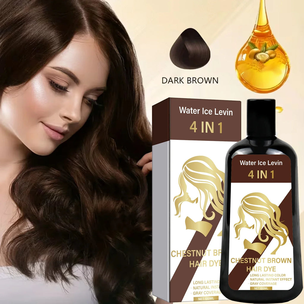 4-in-1 Chestnut Brown Hair Dye Shampoo for Long-Lasting Color & Natural Instant Gray Coverage, Ginger & Ginseng Enriched.