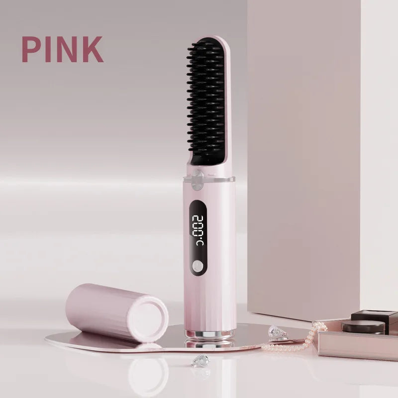 Cordless Hair Straightener Brush Portable Hot Brush with Ionic Technology Auto Shut-Off for Travel & Touch-Ups Ideal for Women