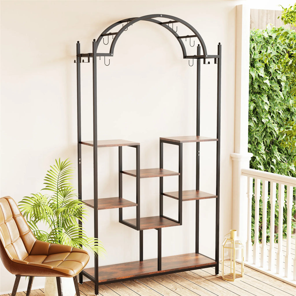 BINGOPAW 5-Tier Tall Indoor Plant Stand With Arched Metal Frame