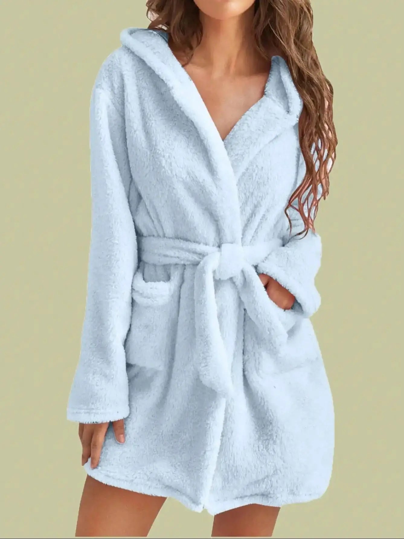 Women's Hooded Fleece Robe With Belt For Cozy Winter Home