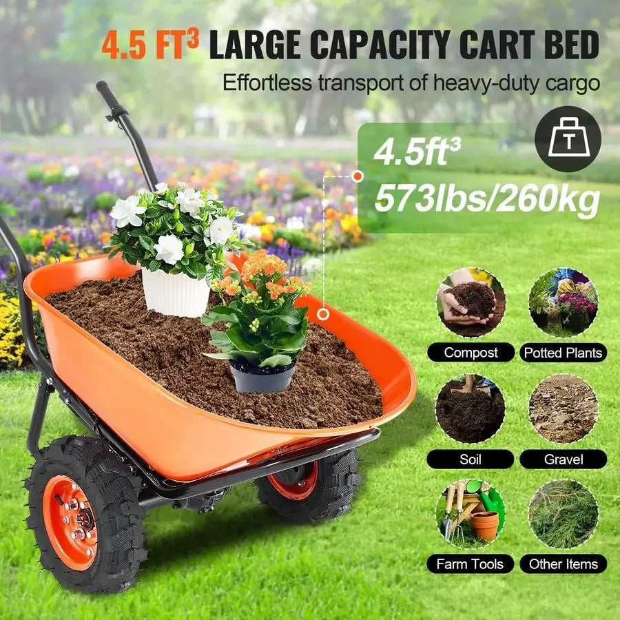 XMSJ Electric Wheelbarrow Cart 500W Garden Dump Wagon