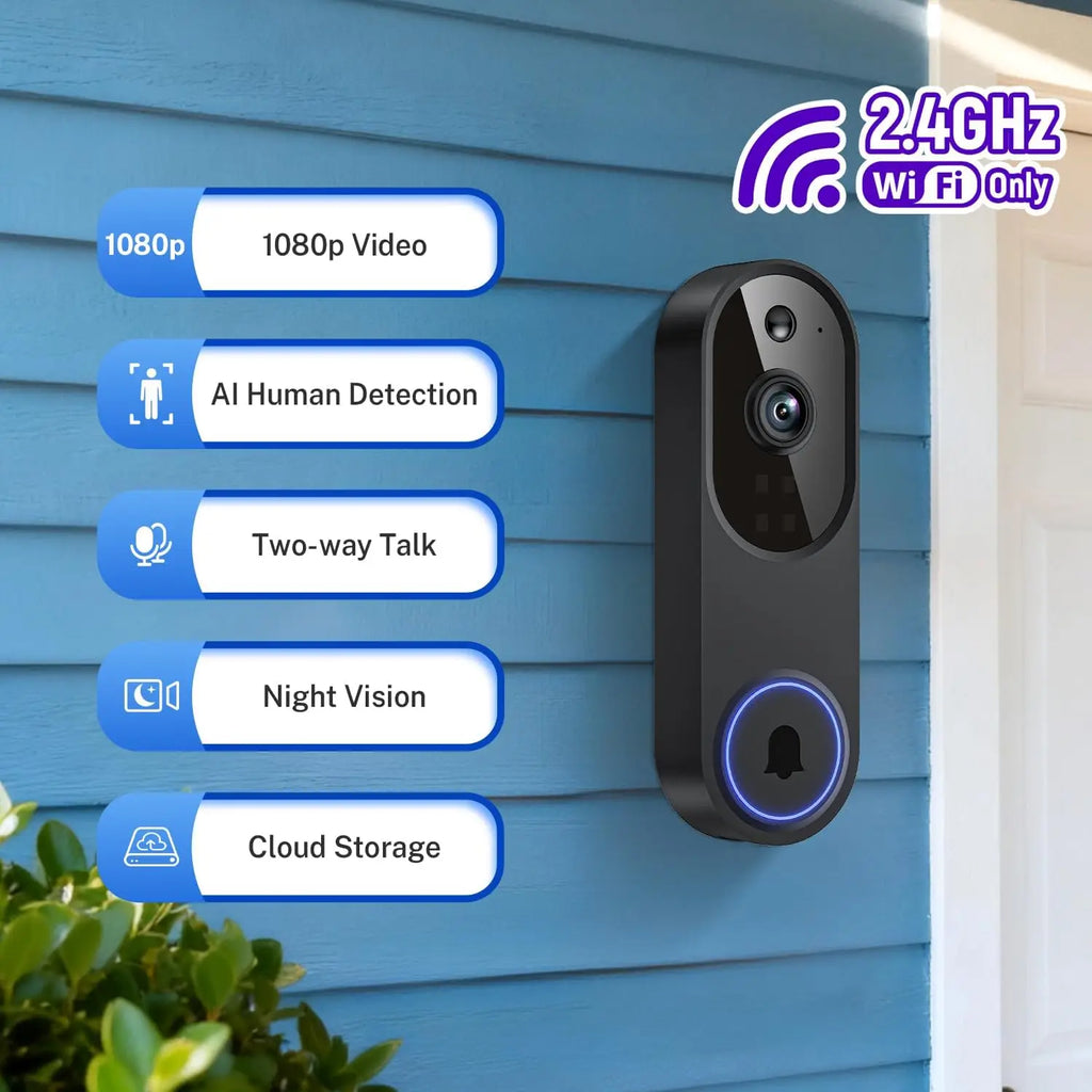 Wireless Video Doorbell With Two-Way Audio And AI Motion Detection