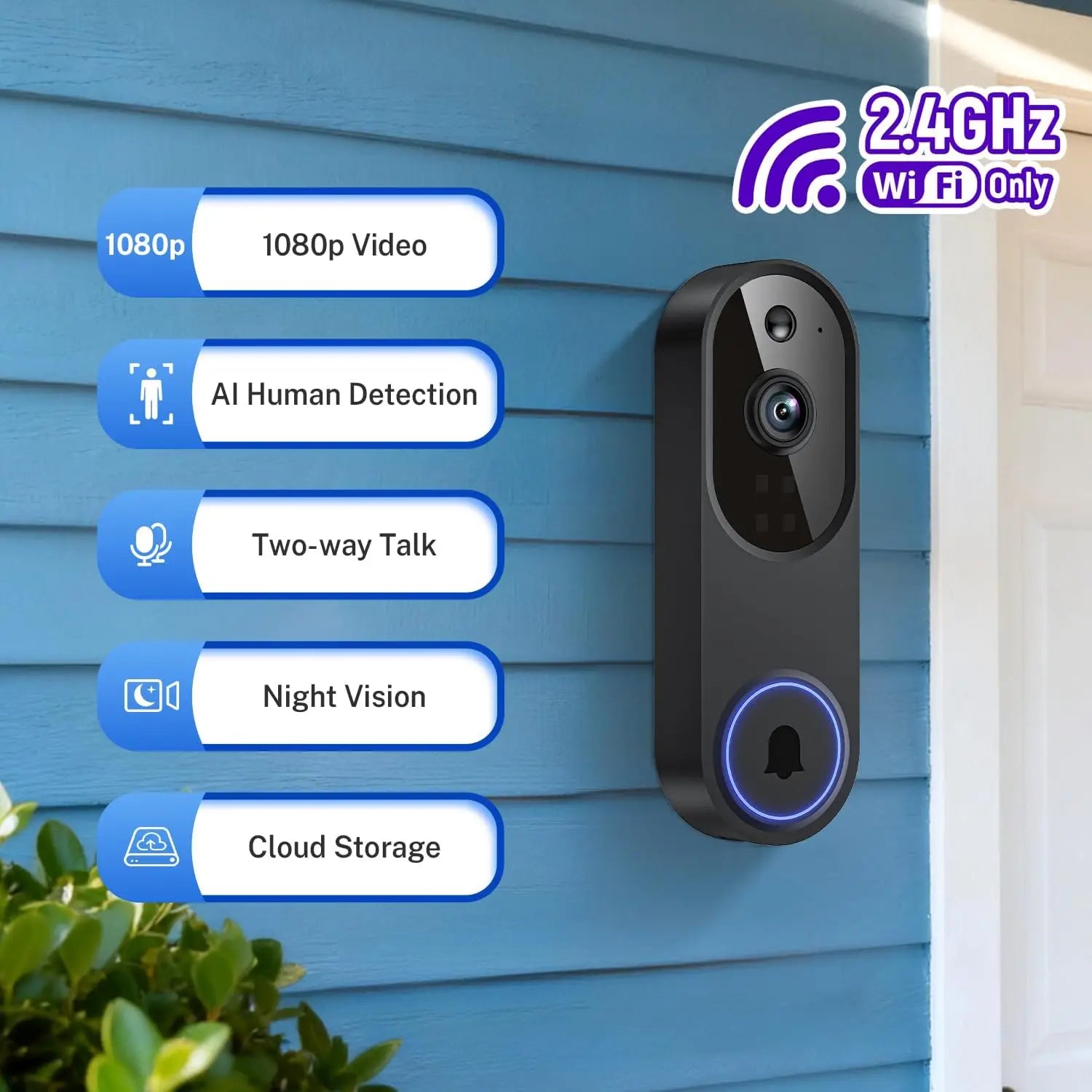 Wireless Video Doorbell With Two-Way Audio And AI Motion Detection