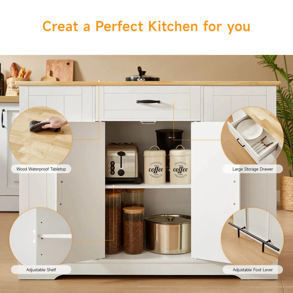 ONBRILL Stationary Kitchen Island With Storage And Two Chairs