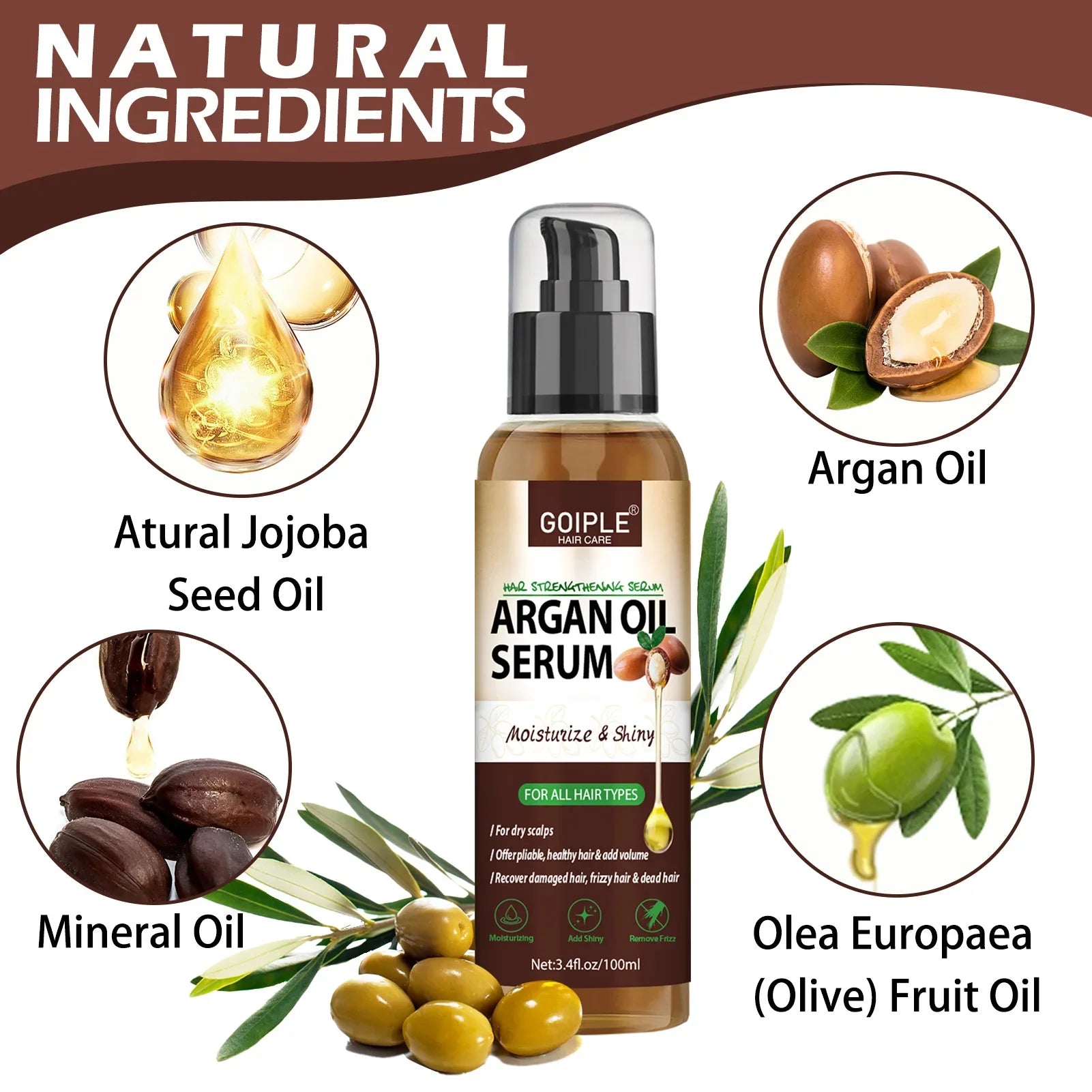 100ml Natural Argan Oil Hair Serum Repair Strengthening Moisturize Shiny Hair Healthy Scalps Treatment Care Conditioner
