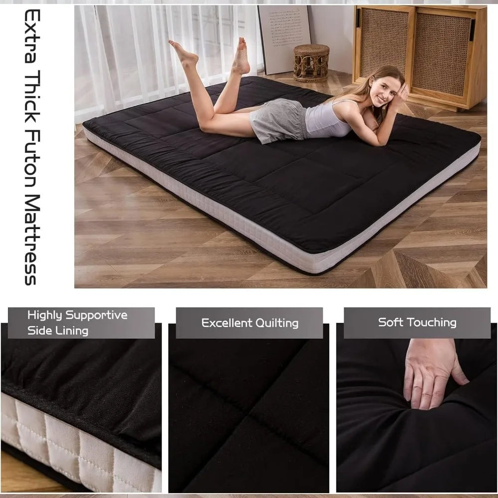 Foldable Roll Up Floor Futon Mattress for Adults Kids Narrow Twin Size Black