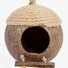 Coconut Birdhouse Hut With Ladder Hemp Rope Roof Natural Material Firm Stable Small Animal Cage Habitat Decoration Pet Supplies