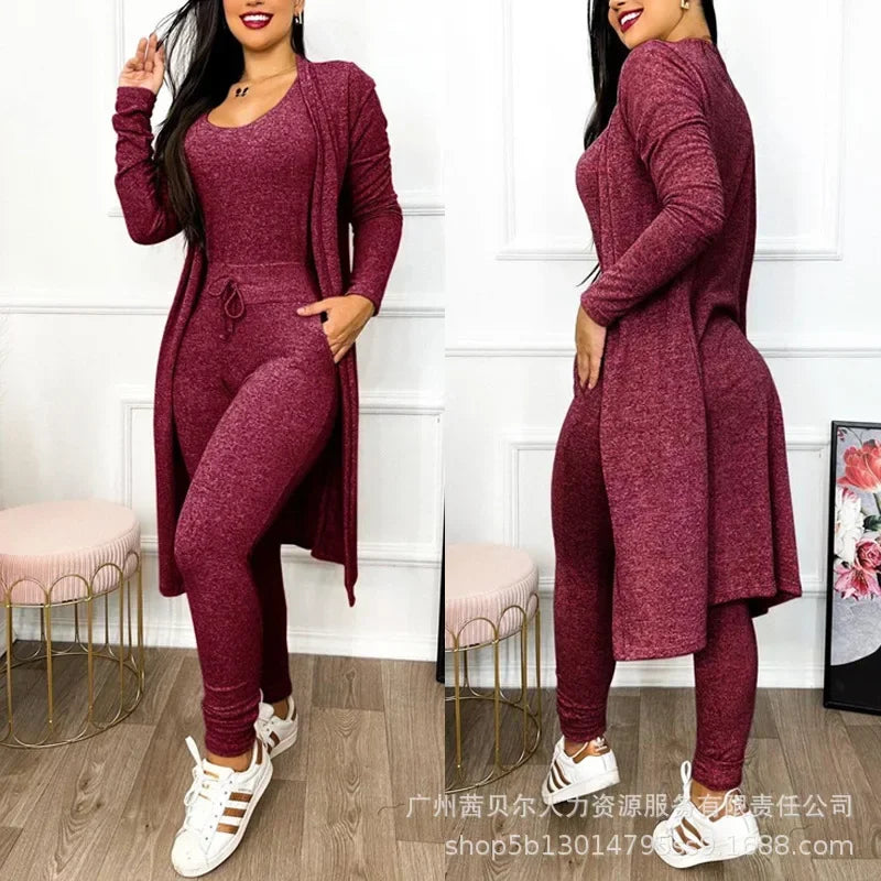 2026 Jumpsuit & Coat Set Autumn Women Drawstring Pocket Pants Sets One Piece Y2k Long Jumpsuit High Waist Coats Two Piece Sets