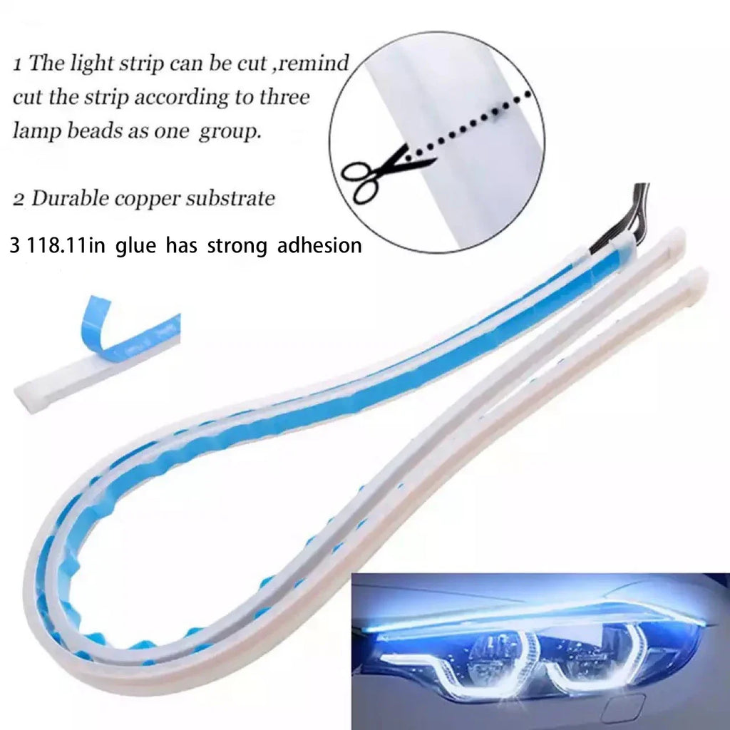 1Pc LED DRL Car Running Light Flexible Waterproof Strip Auto Headlights White Turn Signal Brake Flow Lights Car Styling 12V