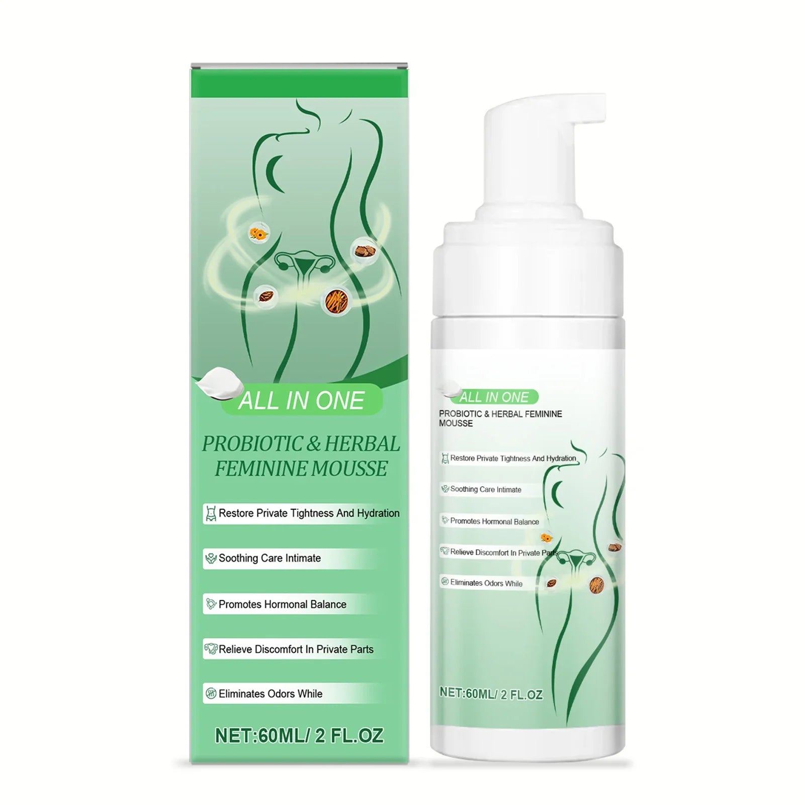 60ml Probiotics Herbal Female Intimate Hygiene Mousse Gentle Daily Wash Ph Balanced Gentle Daily Cleanse Comfort Irritation-Free