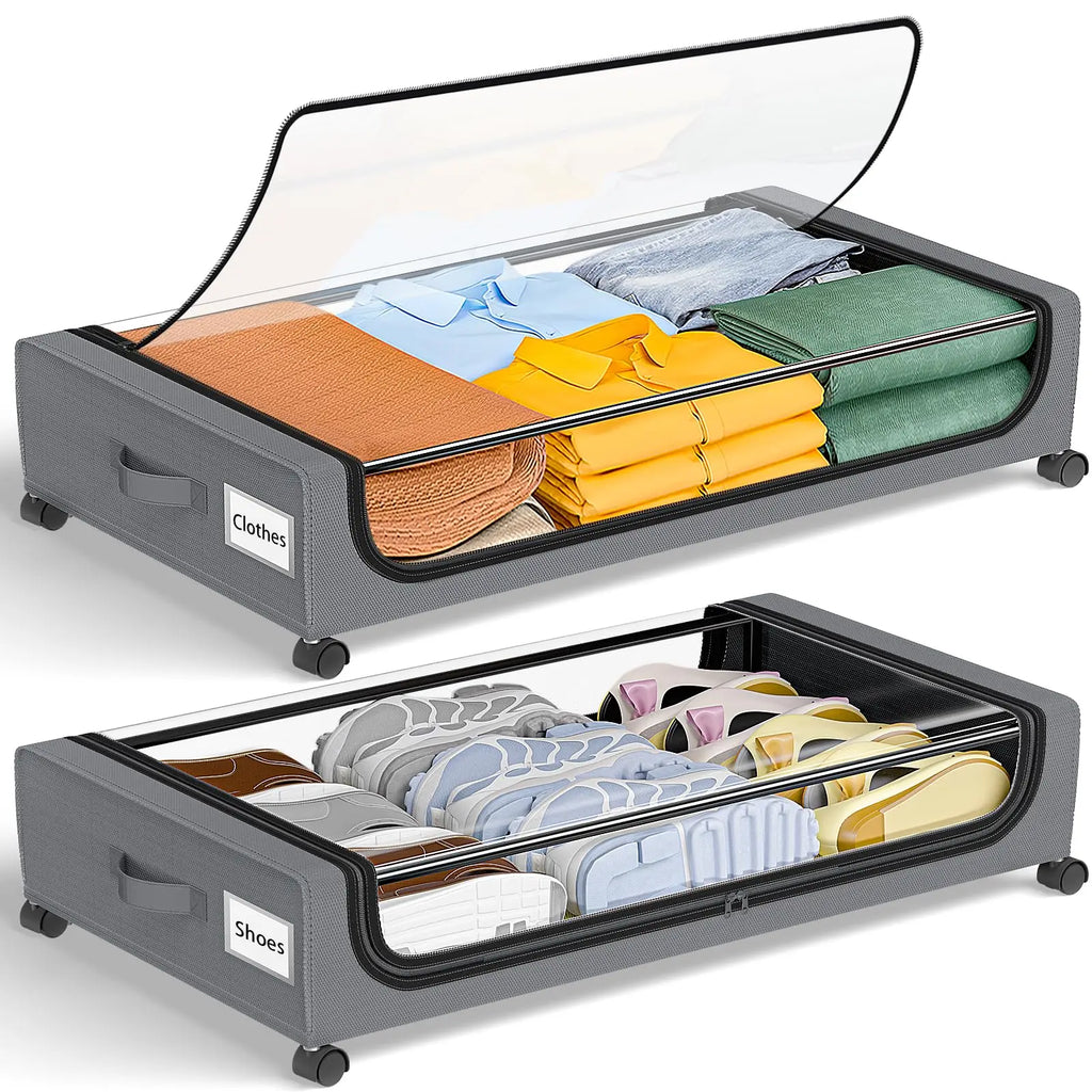 Under Bed Storage Bins With Wheels 2-Pack Clear Lids