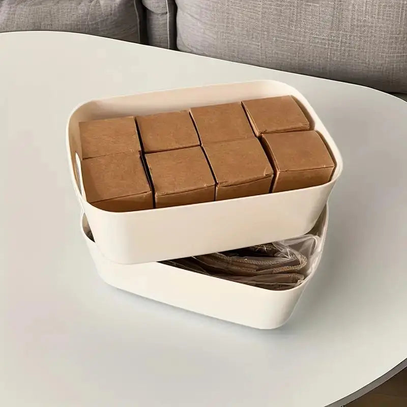 10pcs Large Capacity Storage Box with Cover Household Plastic Toy Storage Basket Snack Sundries Storage Box Desktop Organizer