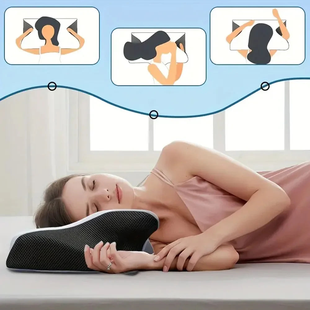 1pc Memory Foam Cervical Pillow, 2 in 1 Ergonomic Contour Orthopedic Pillow for Neck Pain, Contoured Support Pillows,Neck Pillow