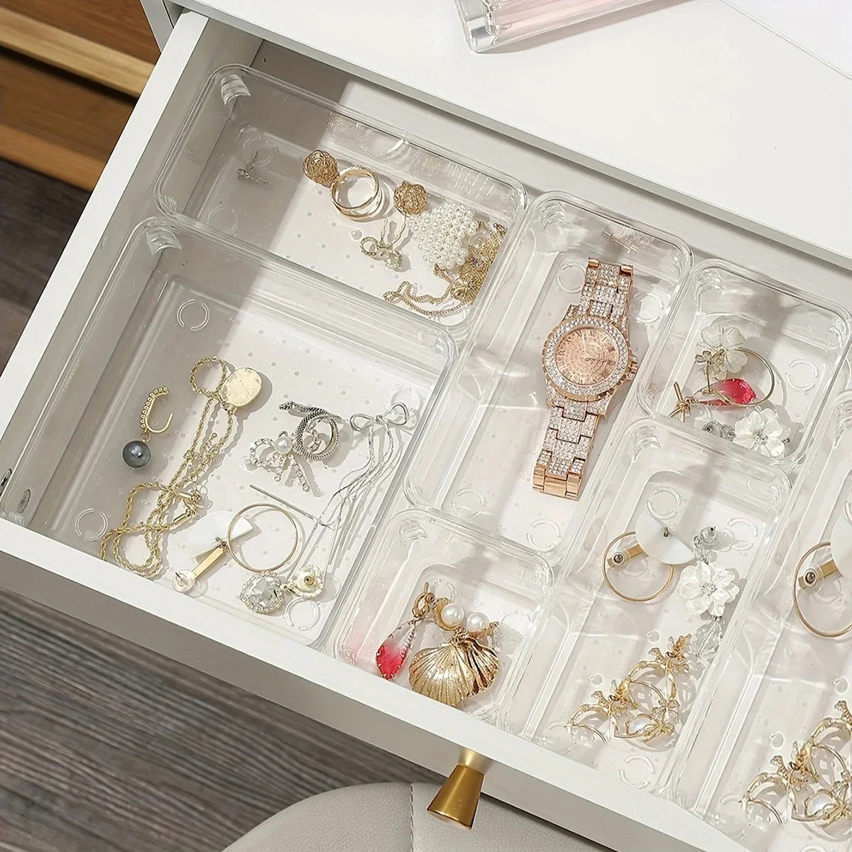 7pc Desk Drawer Organizers Set Plastic Bathroom Storage Makeup Organizer Clear Transparent Storage Box Drawer Organizer