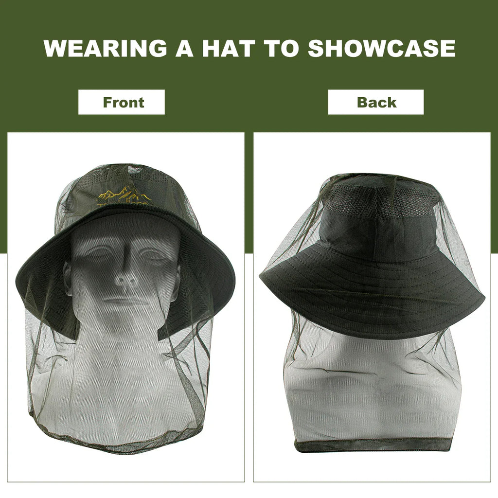 1Pc Ultra Large & Long Extra Fine Holes Mesh Soft Durable Fly Screen Premium Mosquito Insect Head Net Face Protector Camping Cap