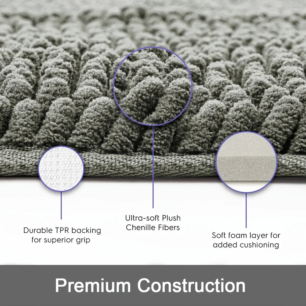 XM-Luvetoria Ultra Soft Chenille Bath Mat Super Absorbent Machine Washable