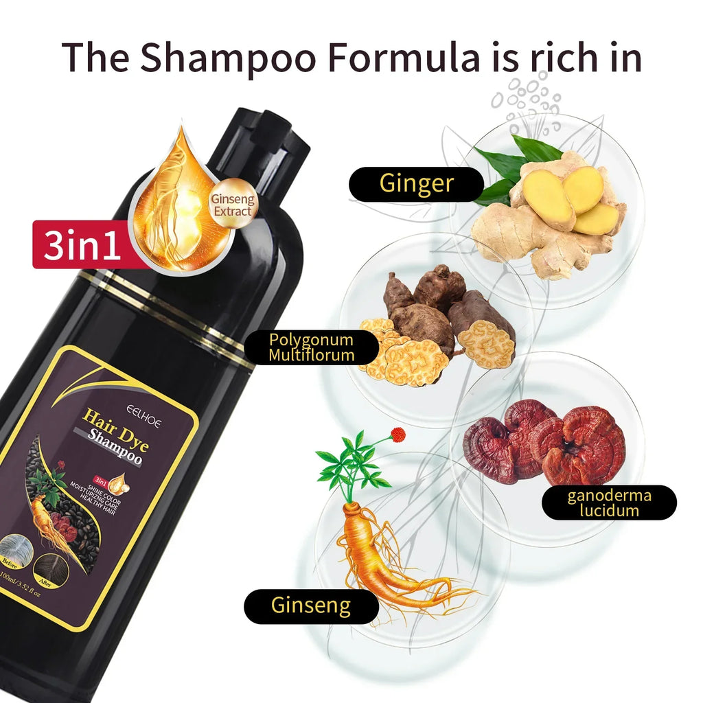 100ml Black Hair Shampoo 3 In1 Hair Dye Shampoo Repairing and Softening Shampoo Moisturizing Cleaning Hair Care for Women Men