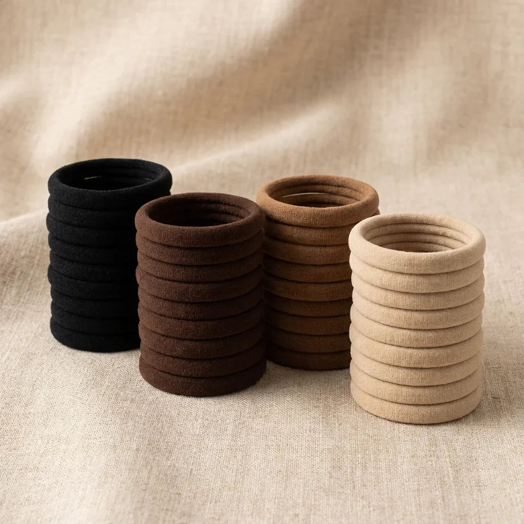 Everyday Gentle Hair Ties Set of 50, Breathable Fabric Hair Bands for Smooth Styling (Neutral Colors)