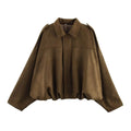 TFMLN Women Suede Bomber Jacket Spring New Fashion Long Sleeve Zipper Oversize Solid Bomber Coat Chic Lady 2025 Streetwear