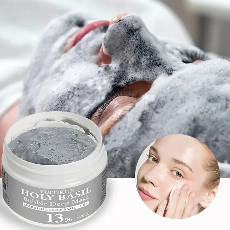 YUITIKUE Holy Basil Bubble Clay Mask w/ 13% PHA & 22% Natural Clay - Self-Foaming Deep Cleansing, Oil Control & Pore Purifying